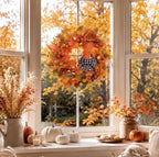 24 Inch Fall Wreath for Front Door with Storage Bag, Autumn Wreaths with Gingham Bow, Orange Maple Leaf, and Berries for Outdoor, Farmhouse Porch Thanksgiving and Harvest Festival Parties - Image 4