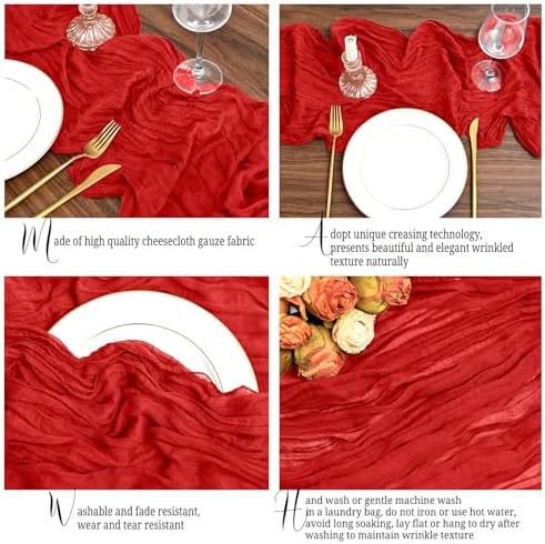24 Pack Red Table Runner 10Ft Cheesecloth Table Runner Rustic Gauze Table Runners Romantic Long Sheer Fabric Cheese Cloth Table Runners for Wedding Party Bridal Baby Shower - Image 3