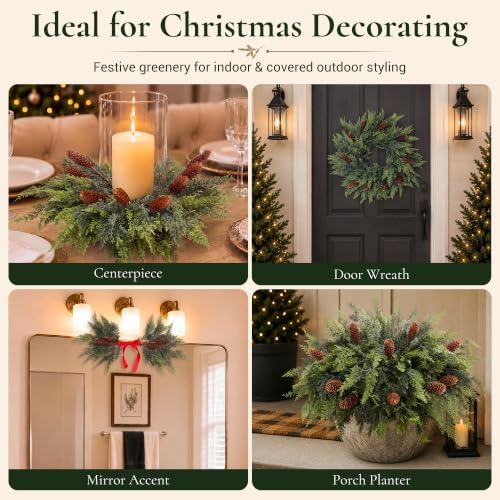 12 Artificial Christmas Cedar Stems, 17.5", with 5 Pine Cone Picks - Image 4