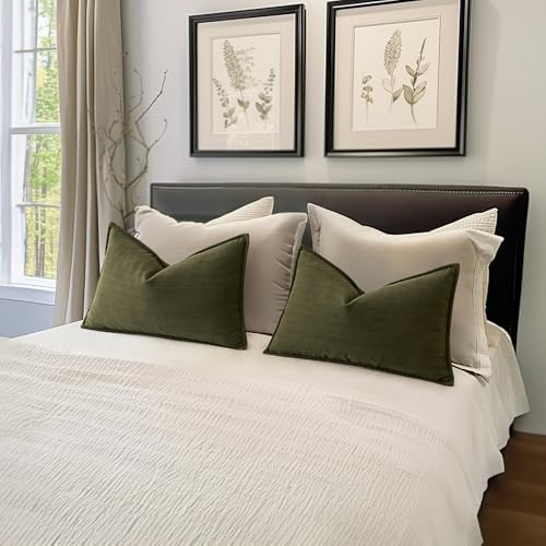 MIULEE Pack of 2 Olive Green Decorative Lumbar Chenille Pillow Covers 12x20 - Image 5