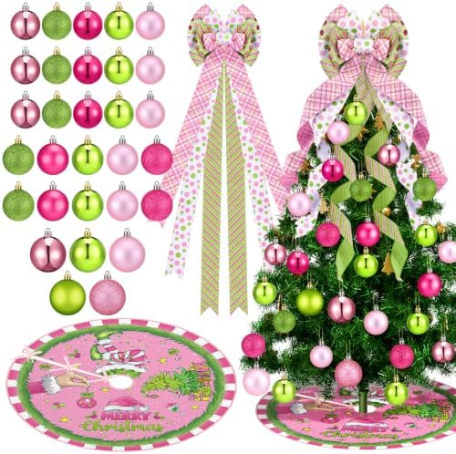 Gejoy 32 Pcs Pink and Lime Green Christmas Tree Decoration Set by Unknown