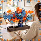Rtteri 3 Pcs Blue and Orange Fall Mason Jar Centerpiece with Wood Tray - Image 6