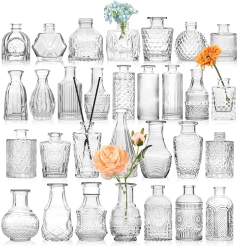 STARSIDE Small Bud Vases 30-Pack, Vintage Clear Glass Flower Vases in Bulk by STARSIDE