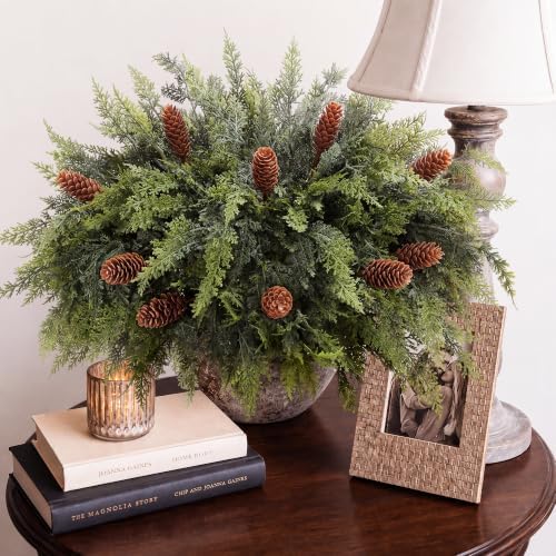 12 Artificial Christmas Cedar Stems, 17.5", with 5 Pine Cone Picks - Image 6