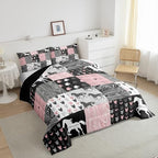 Girls Unicorn Comforter Queen Girly White Horse Bedding Western Cowboy Cowgirls Quilt Patchwork Buffalo Plaid Duvet Insert Arrow Stripes Wild Animal Soft Down Comforter 3Pcs Bedroom Decor,Pink Black - Image 5
