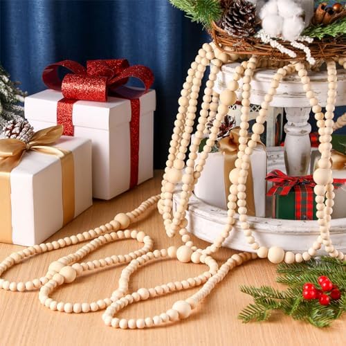 Fairysandy 49.2 ft Wood Bead Garland Rustic Christmas Farmhouse Decorations - Image 4