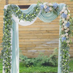 Waipfaru 8Pcs Eucalyptus Garland, 5.9FT Greenery Garland, Green Garland with Flowers, Artificial Faux Silver Dollar Eucalyptus Leaves Vines for Table Home Wedding Mantle Party Indoor Outdoor Decor - Image 6