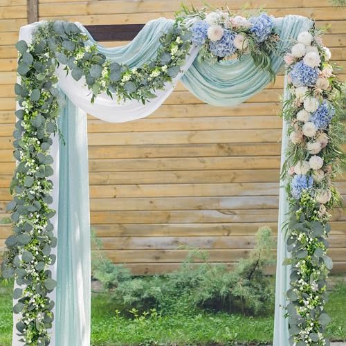 Waipfaru 8Pcs Eucalyptus Garland, 5.9FT Greenery Garland, Green Garland with Flowers, Artificial Faux Silver Dollar Eucalyptus Leaves Vines for Table Home Wedding Mantle Party Indoor Outdoor Decor - Image 6