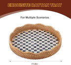 12 Inch Round Rattan Tray Mother of Pearl Inlay, Plaid Style - Image 2