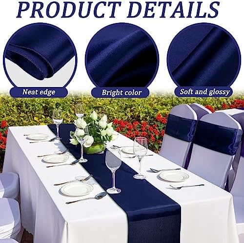 Bencailor 36 Pcs Navy Blue Satin Table Runners Bulk, 12 x 108 Inch - Image 5