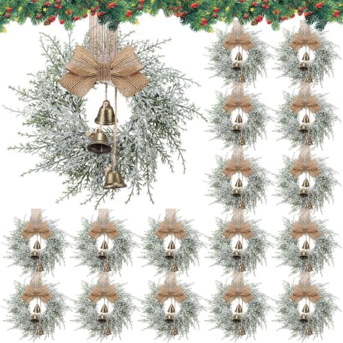 Civaner 18 Pcs 10" Mini Christmas Cabinet Wreaths with Bells and Ribbon by Civaner