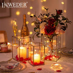 Glass Hurricane Candle Holder: 3 Pcs Gold Large Rectangular Hurricane Candleholder Lantern Centerpieces for Tables Glass Decorative Lantern Candle Holder for Wedding Christmas Home Decor - Image 4