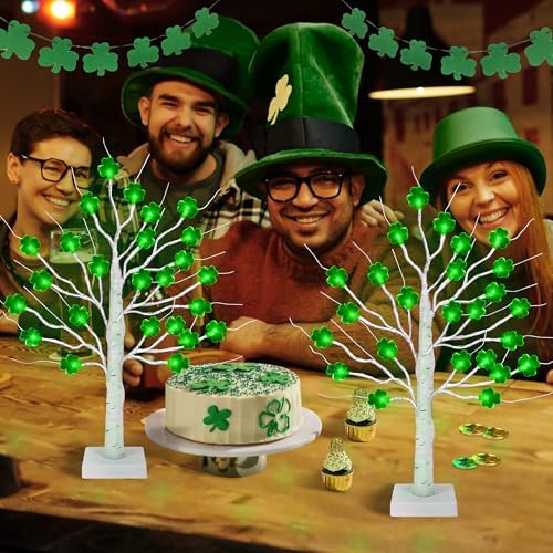 St Patricks Day Decorations 2 Pack 24 Inch Shamrock Tree Lights, USB or Battery Operated Saint Patricks Day Decor Tree with 24 LED Shamrock Lights, St. Patrick's Day Lights for Home Party Table Office - Image 5