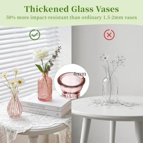 Glasseam Glass Bud Vases for Centerpieces, 10Pcs Pink Small Flower Vase Set - Image 2