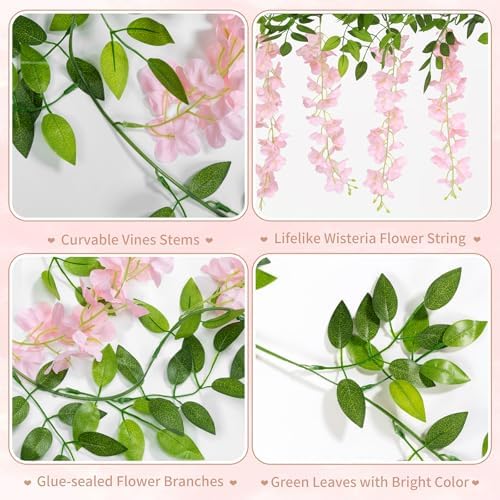 U'Artlines 10Pcs 7.2 Ft/Piece Artificial Wisteria Garland Light Pink - Image 6