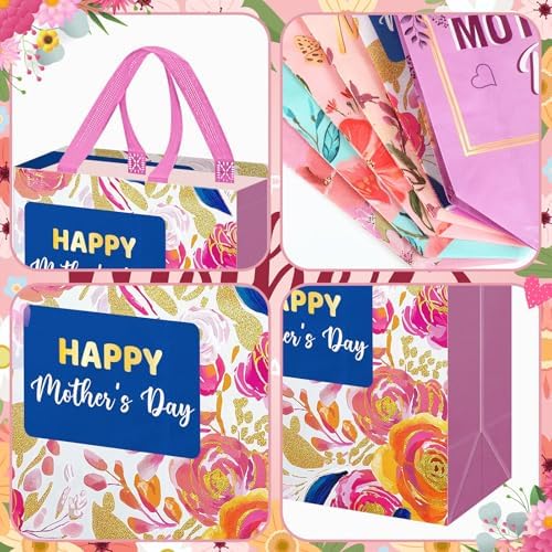 Wesnoy 48 Pcs Happy Mother's Day Tote Gift Bags with Handles Bulk Floral Non Woven Mom Candy Bags Reusable for Gift Wrapping Happy Mother's Day Goody Shopping Party Favor, 11.4 x 10.6 x 4.7 Inch - Image 6