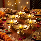 LemonRoad 3 Pcs Lotus Candle Holder Pooja Return Gifts, Tall Pedestal Lotus - Image 5
