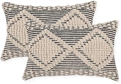 · REDEARTH · Boho Textured Handwoven Throw Pillow Cases, Diamond Medley by REDEARTH