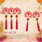 AceOrbit 24 Pcs Red Lotus Diwali Hanging Decorations for Home 10 Inch Wooden Lotus Garlands Backdrop Wall Hanging for Indian Pooja Ganesh Chaturthi Navratri Temple Wedding Decor - Image 3