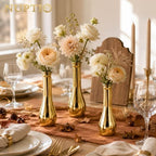 NUPTIO Gold Bud Vases for Centerpiece: 12 Pcs Small Flower Vase for Table - Vintage Skinny Ribbed Vase in Bulk for Wedding Party Home Decor - Image 3