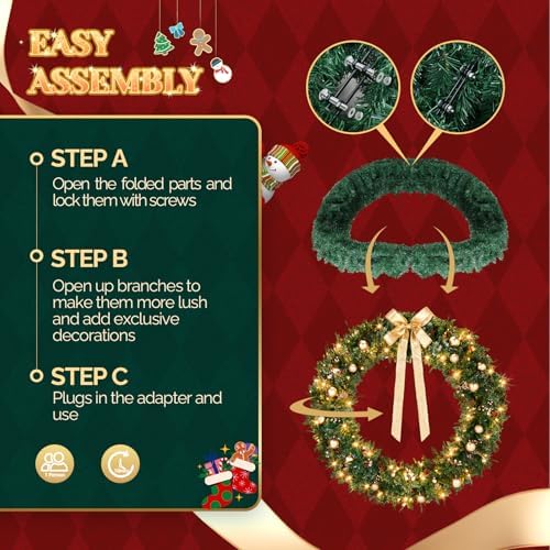VINGLI 60" Extra Large Pre Lit Christmas Wreath with 220 LED Lights - Image 5