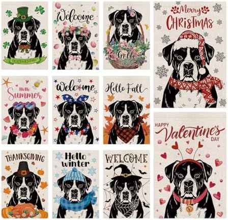 Seasonal Garden Flags Sets - Boxer Decortions Dog Flags Double Sided Flags Set of 11 Holiday Farmhouse Indoor Outdoor Yard Lawn Christmas Gifts Decor 12.5x18 Inch by GPGHEFlags