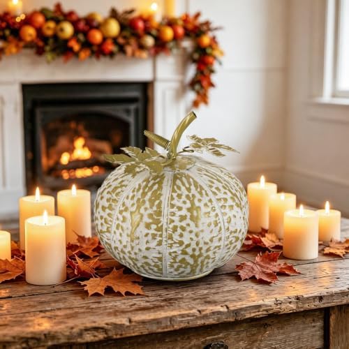Metallic Fall Pumpkin Decor, Handcrafted Harvest Autumn Table Accent - Image 3