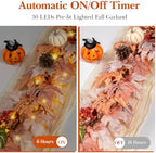 6FT Lighted Handcrafted Fall Garland, 30 LED Lights & 8-Mode Auto Timer - Image 5