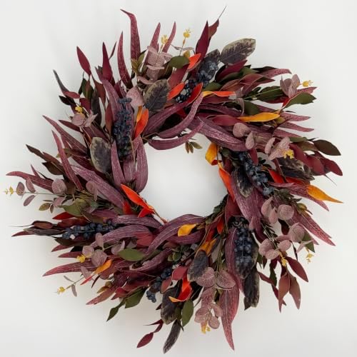 26 Inch Fall Wreaths for Front Door, Eucalyptus and Blueberry Wreath by GinzeTopHomeDecor