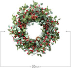 Idyllic Christmas Wreath for Front Door,20" Winter Wreath with Pine Cones Red Berries and Eucalyptus, Winter Decorations for Everyday Farmhouse Window Outdoor/Indoor - Image 3