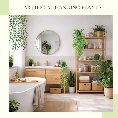 XunYee 12 Pack Fake Plants & Hanging Plant Set for Wall Plant Decor, Black - Image 6