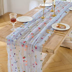 BINBE 6pcs Daisy Spring Table Runner Embroidery Gauze 10FT Florals Seasonal Tulle Holiday Birthday Kitchen Dining Table Decor for Home Party Blue - Image 2