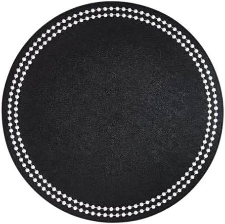 Bodrum Pearls Round Embroidered Placemats Set of 4 – 15" Elegant Table Mats for Dining, Weddings & Special Occasions, Decorative, Wipe-Clean Vinyl Placemats, Black/White by Unknown
