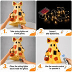 14 in Large Lighted Patchwork Ghost Figurine with Pumpkin Lantern & Remote - Image 3