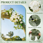 Suncalla 2 Pcs Artificial Peony Eucalyptus Floral Swag for Arch,White - Image 3