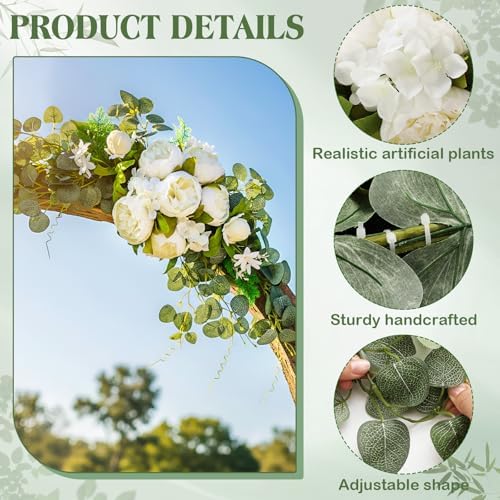 Suncalla 2 Pcs Artificial Peony Eucalyptus Floral Swag for Arch,White - Image 3