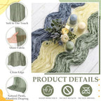 6 Pcs Dusty Blue Green Yellow Cheesecloth Table Runner - Image 4