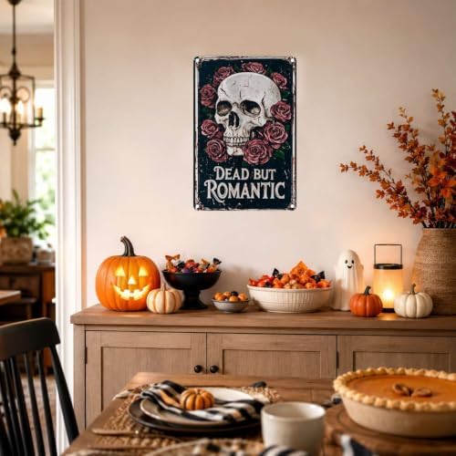 Vintage Metal Tin Sign Halloween Skull Roses Gothic Romance Wall Art for Bedroom Bar 6×8 Inches with Metal Frame - Image 4