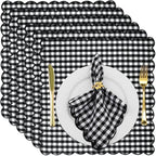 SmoothNovelty 24 Pack Buffalo Plaid Cloth Napkins 18x18 Inch Checkered Cloth Napkins Scalloped Soft Cotton Table Mat Washable Reusable for Dinner Wedding Holiday Birthday Parties (Classic,Black) by SmoothNovelty