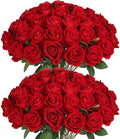 50PCS Fake Red Roses, Artificial Red Flowers Bulk by Jefuzh
