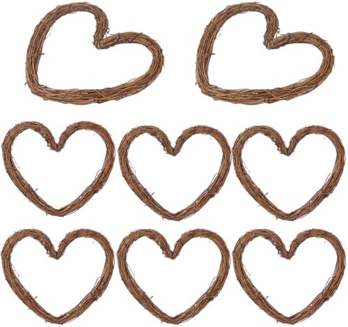 8 Pcs 12 Inch Heart Shaped Natural Grapevine Wreath Set, Hand-Woven Vine Branch Wreaths for DIY Crafts, Christmas Decorations, Home & Event Styling by KUKLIPJIM