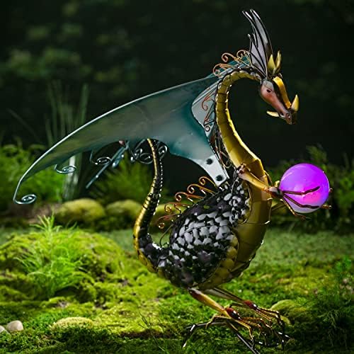 Wind & Weather Dragon Garden Sculpture with Solar Globe |13.75 x 19 x 25.4 Inches |Weather Resistant and Outdoor Safe |Porch Garage Garden or Patio Home Décor - Image 4