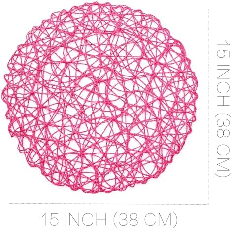 IcosaMro Round Woven Placemats Set of 12 for Dining Table, 15 Inches Paper Boho Decorative Circle Place Mats for Wedding Christmas Thanksgiving Day Holiday Dinner (Rosy) - Image 5