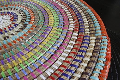 Senegal Placemats/African Bohemian Woven Seagrass Placemats/Natural Wicker Round Basket Placemats/Decorative Hanging Wicker Plates/Hanging Wall Decor (Multicolors) - Image 5
