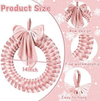 Pink Christmas Velvet Wreath 14" Xmas Wreath Ornament with Bow for Indoor and Outdoor Decor Christmas Wreath Ornament for Christmas Party Table Fireplaces Porch Walls Home Decor - Image 2