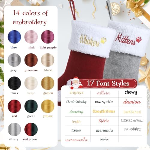 Personalized Dog Christmas Stockings - Custom Embroidered Pet Name & Paw Shape Stocking for Puppy,5 Pack 15.35” Large Knit Monogram Xmas Stockings for Fireplace Holiday Decor Gift - Image 3