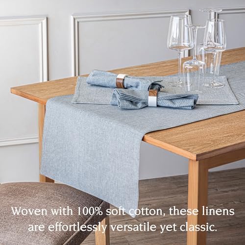 Over&Back 18x90 Woven Chambray Cotton Table Runner - Washable Table Runners for a Custom Home Decor Tablescape - Coffee Table, Dinner Table, Living Room - Blue - Image 3