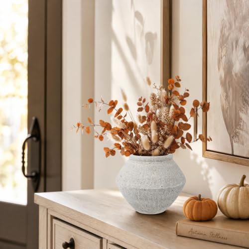 Briful Rustic Ceramic Vase 6'' Decorative Farmhouse Table Vase, Off White - Image 5