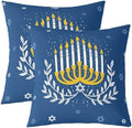 Erosebridal Hanukkah Hexagram Stars Throw Pillow Covers Six-Pointed Star Candlestick Pillow Cases 24X24 Inch for Sofa Bed Couch,Watercolor Candle Lights Decorative Cushion Covers, Blue and White 2Pcs by Erosebridal
