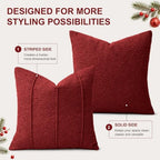 YCOLL Christmas Red Boucle Pillow Covers 22x22 Set of 2, Textured Christmas Pillow Covers with Striped Design, Soft Farmhouse Decorative Throw Pillow Covers for Christmas Decor - Image 3